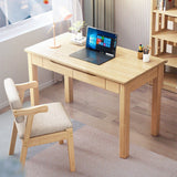 Modern Nordic Rectangular Desk & Chair Set in Rubber Wood & Pine – 2-Drawer Study Desk