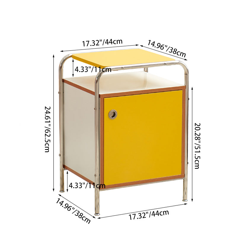 Modern Nordic Rectangular Wood and Stainless Steel Nightstand with One Cabinet – Bedroom Side Table