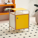 Modern Nordic Rectangular Wood and Stainless Steel Nightstand with One Cabinet – Bedroom Side Table