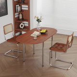 Modern Minimalist Foldable Oval Dining Table – Melamine-Faced Board, Wood & Stainless Steel, Seats 4