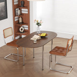 Modern Minimalist Foldable Oval Dining Table – Melamine-Faced Board, Wood & Stainless Steel, Seats 4