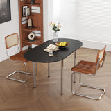 Modern Minimalist Foldable Oval Dining Table – Melamine-Faced Board, Wood & Stainless Steel, Seats 4