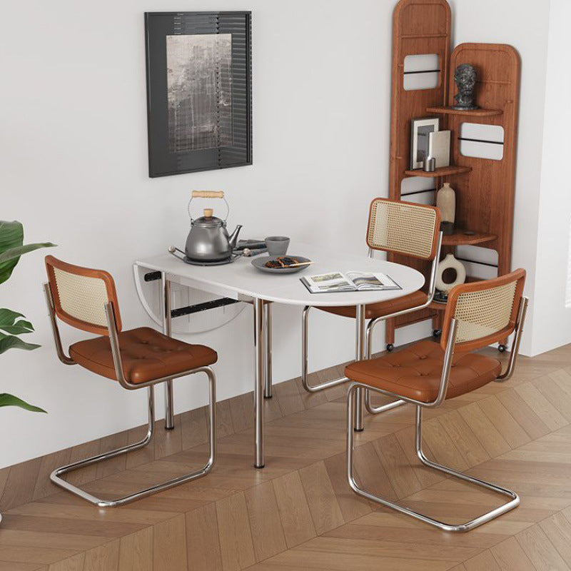 Modern Minimalist Foldable Oval Dining Table – Melamine-Faced Board, Wood & Stainless Steel, Seats 4