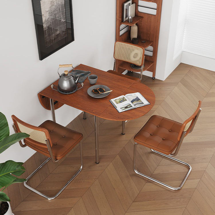Modern Minimalist Foldable Oval Dining Table – Melamine-Faced Board, Wood & Stainless Steel, Seats 4