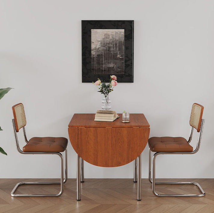 Modern Minimalist Foldable Oval Dining Table – Melamine-Faced Board, Wood & Stainless Steel, Seats 4