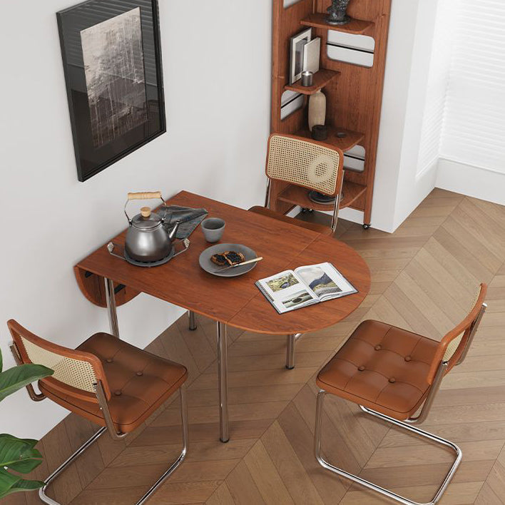 Modern Minimalist Foldable Oval Dining Table – Melamine-Faced Board, Wood & Stainless Steel, Seats 4