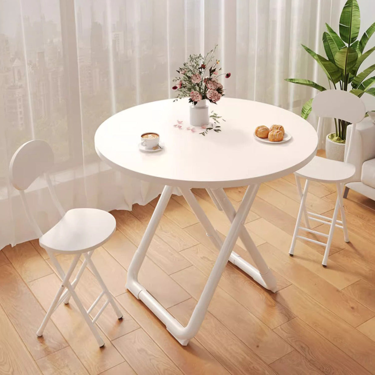 Modern Minimalist Foldable Dining Table with X-Shape Iron-Pipe Base and High-Density Top - Round or Square, Seats 2-6