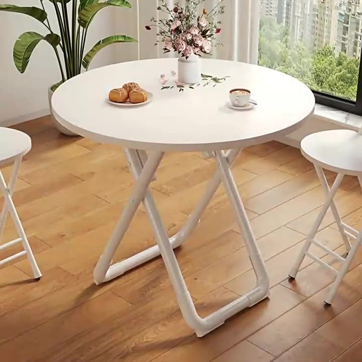 Modern Minimalist Foldable Dining Table with X-Shape Iron-Pipe Base and High-Density Top - Round or Square, Seats 2-6