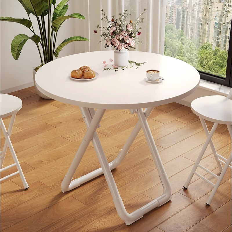 Modern Minimalist Foldable Dining Table with X-Shape Iron-Pipe Base and High-Density Top - Round or Square, Seats 2-6