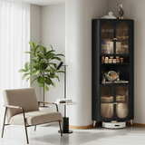 Contemporary Scandinavian Triangular Corner Cabinet with Cold-Rolled Steel Frame and Tempered Glass – 2 Cabinets, 2-Tier, for Living Room