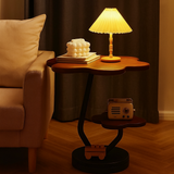Contemporary Floral-Shaped 2-Tier Side Table in Carbon Steel & MDF for Living Room