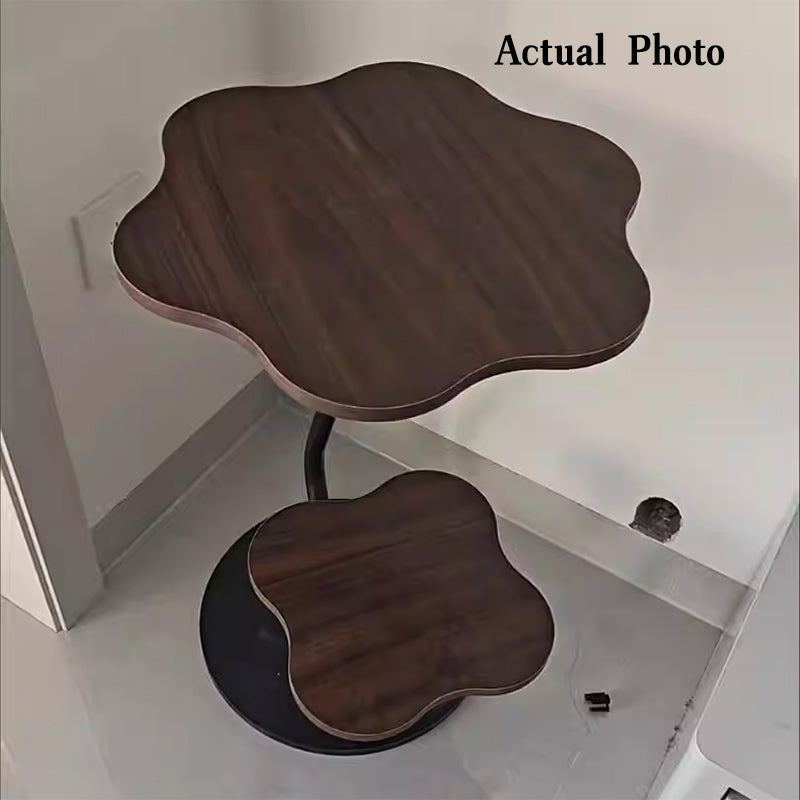 Contemporary Floral-Shaped 2-Tier Side Table in Carbon Steel & MDF for Living Room