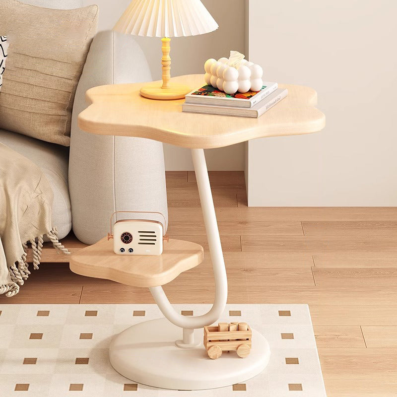 Contemporary Floral-Shaped 2-Tier Side Table in Carbon Steel & MDF for Living Room