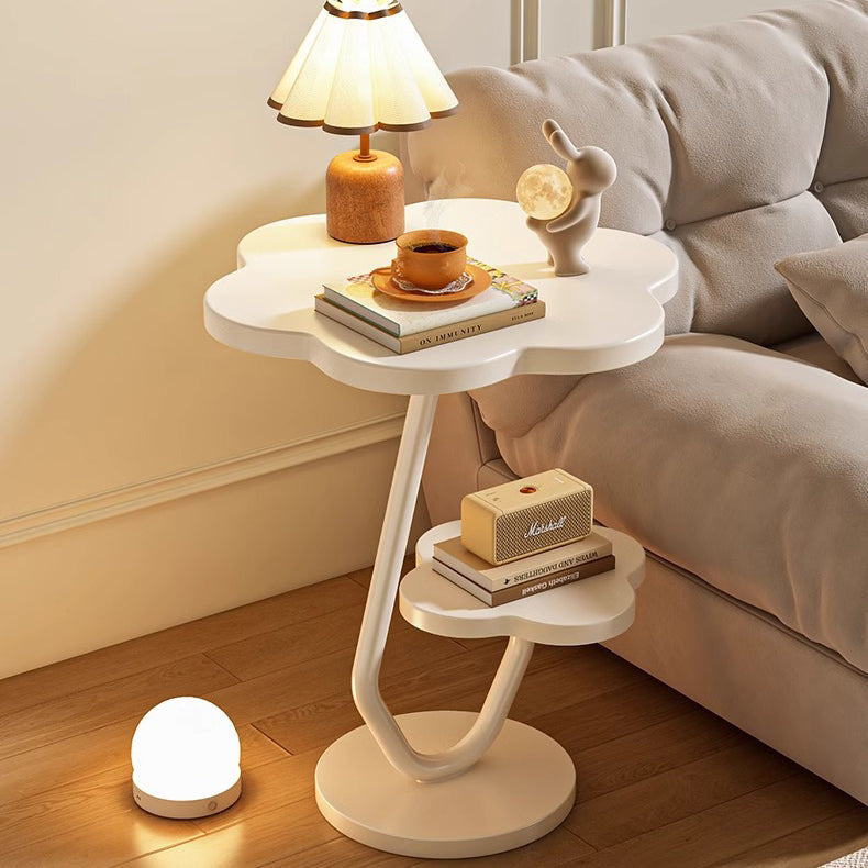 Contemporary Floral-Shaped 2-Tier Side Table in Carbon Steel & MDF for Living Room