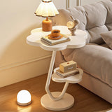 Contemporary Floral-Shaped 2-Tier Side Table in Carbon Steel & MDF for Living Room