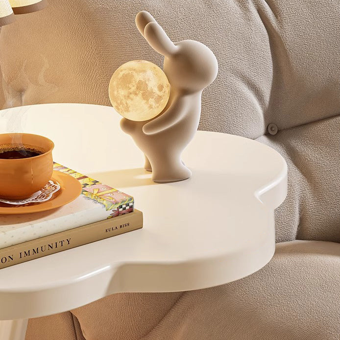 Contemporary Floral-Shaped 2-Tier Side Table in Carbon Steel & MDF for Living Room