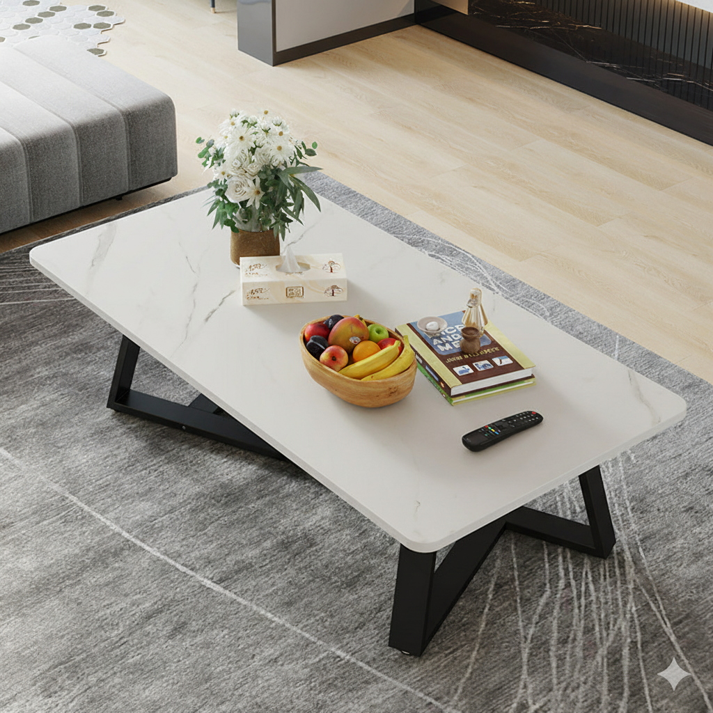 Contemporary Luxury Rectangular Coffee Table in Medium-Density Fiberboard and Carbon Steel for Living Room