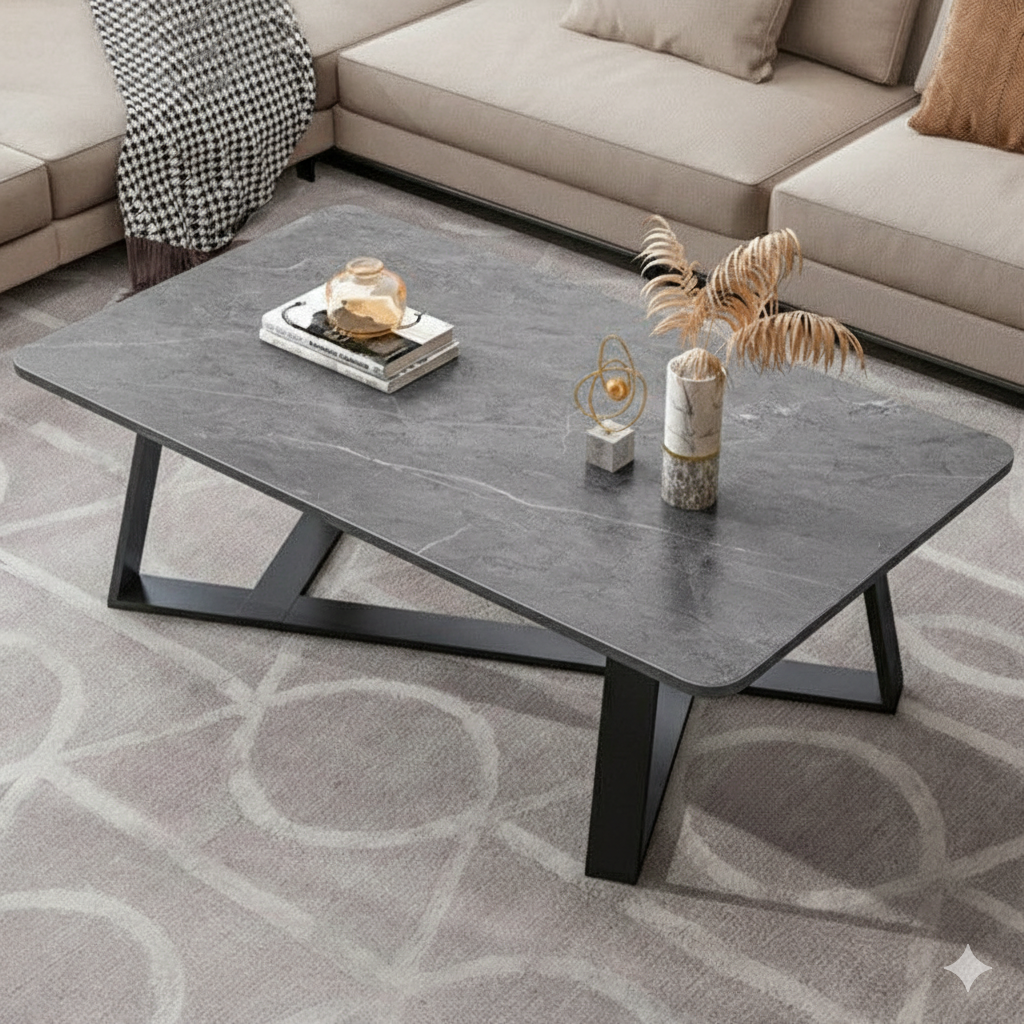 Contemporary Luxury Rectangular Coffee Table in Medium-Density Fiberboard and Carbon Steel for Living Room