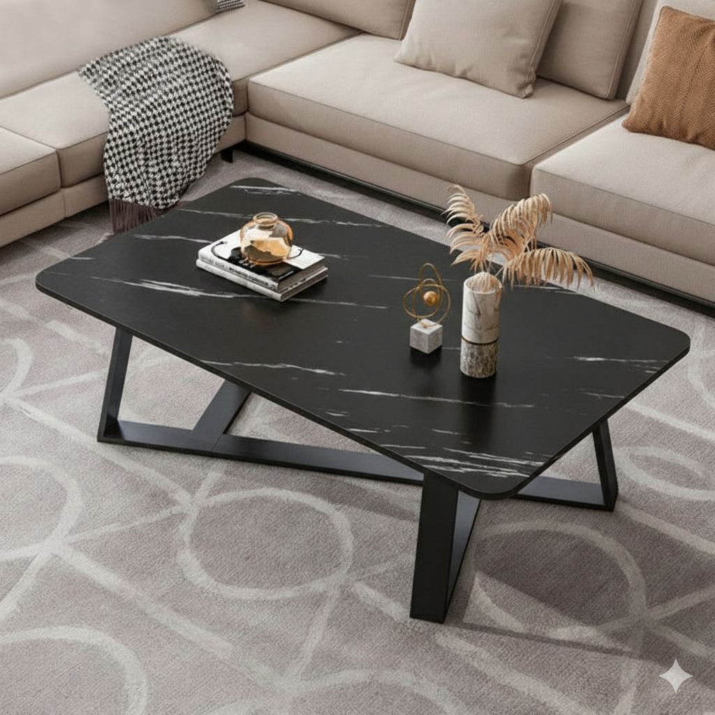 Contemporary Luxury Rectangular Coffee Table in Medium-Density Fiberboard and Carbon Steel for Living Room