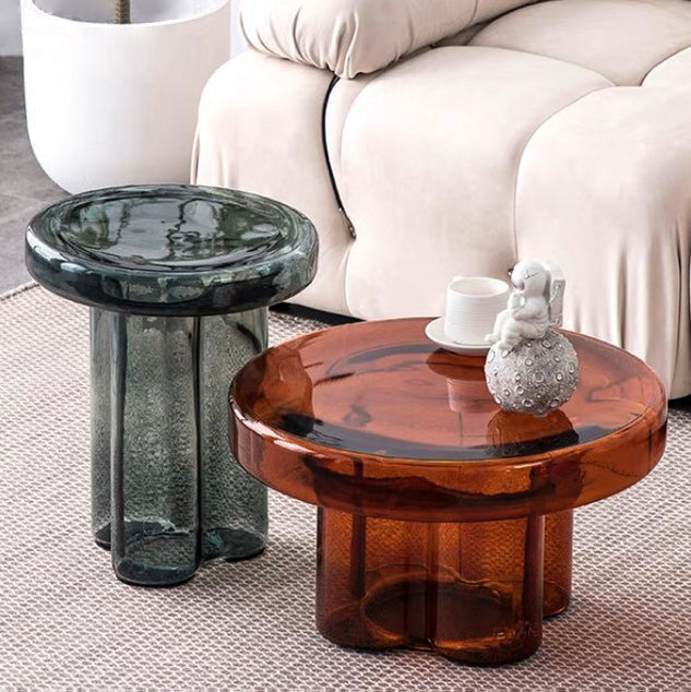 Sleek Contemporary Scandinavian Round Glass Coffee Table for Living Room