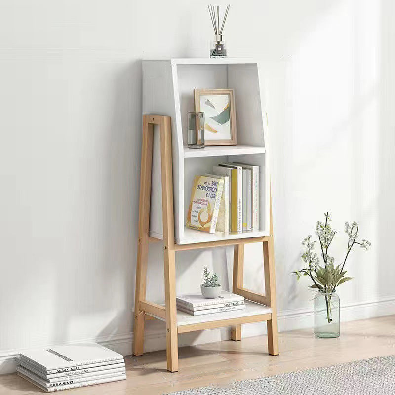 Modern Minimalist Square Pine Solid Wood & MDF Bookshelf with Half-Cabinet – Stylish Living Room Storage