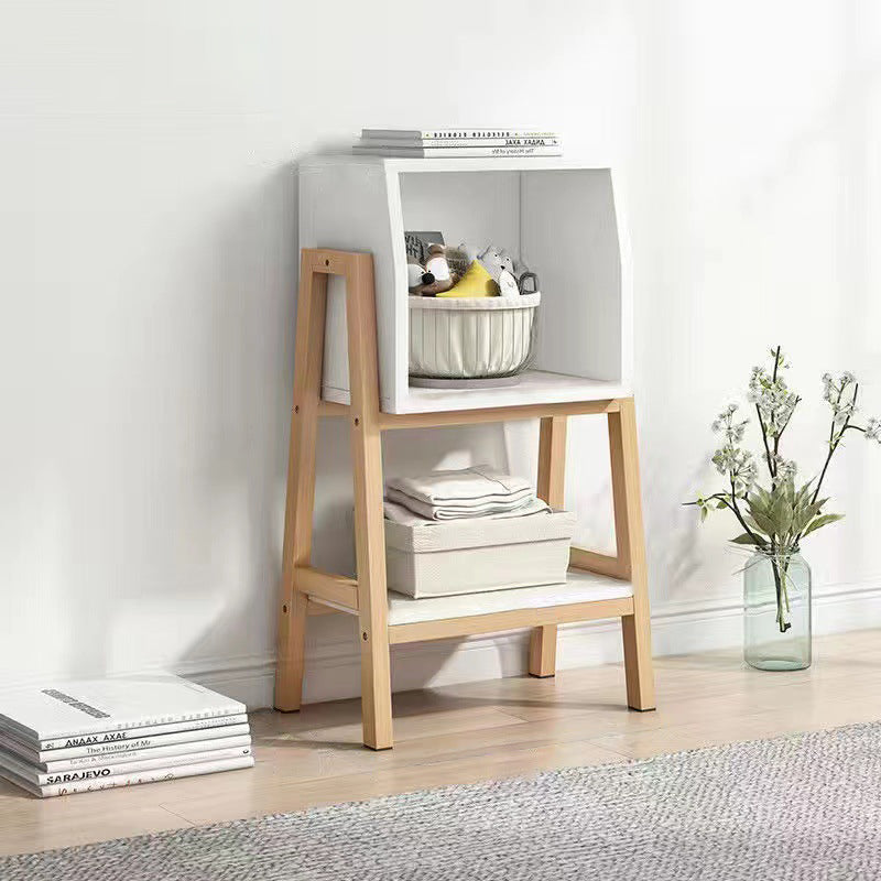 Modern Minimalist Square Pine Solid Wood & MDF Bookshelf with Half-Cabinet – Stylish Living Room Storage