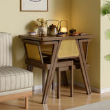 Traditional Chinese-Style Square Rubberwood Solid Wood Desk & Chair Set with Backrest for Living Room