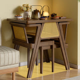 Traditional Chinese-Style Square Rubberwood Solid Wood Desk & Chair Set with Backrest for Living Room