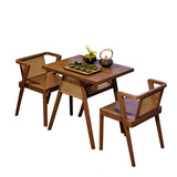 Traditional Chinese-Style Square Rubberwood Solid Wood Desk & Chair Set with Backrest for Living Room