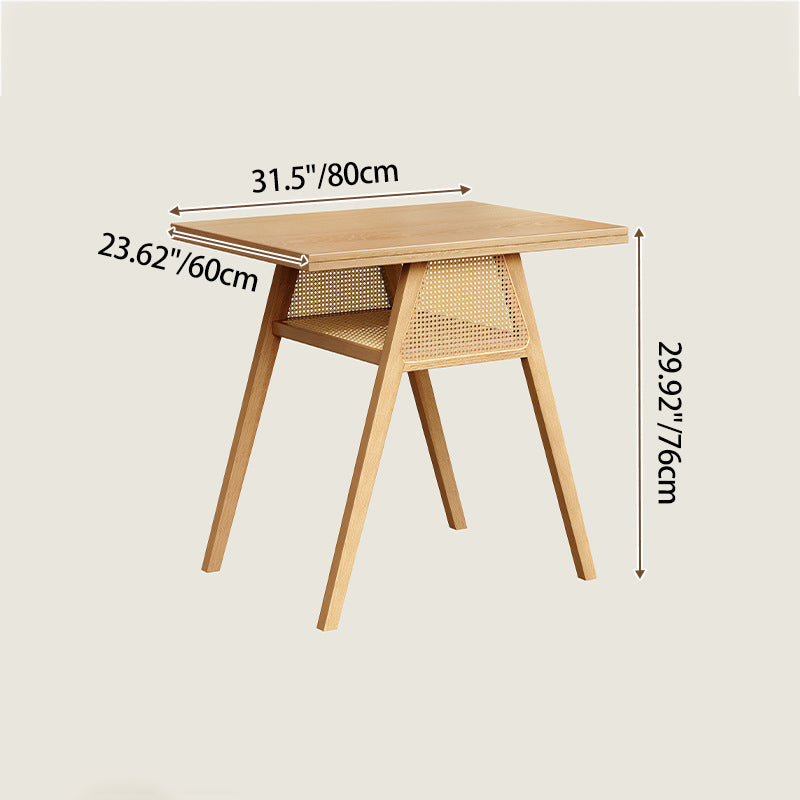 Traditional Chinese-Style Square Rubberwood Solid Wood Desk & Chair Set with Backrest for Living Room