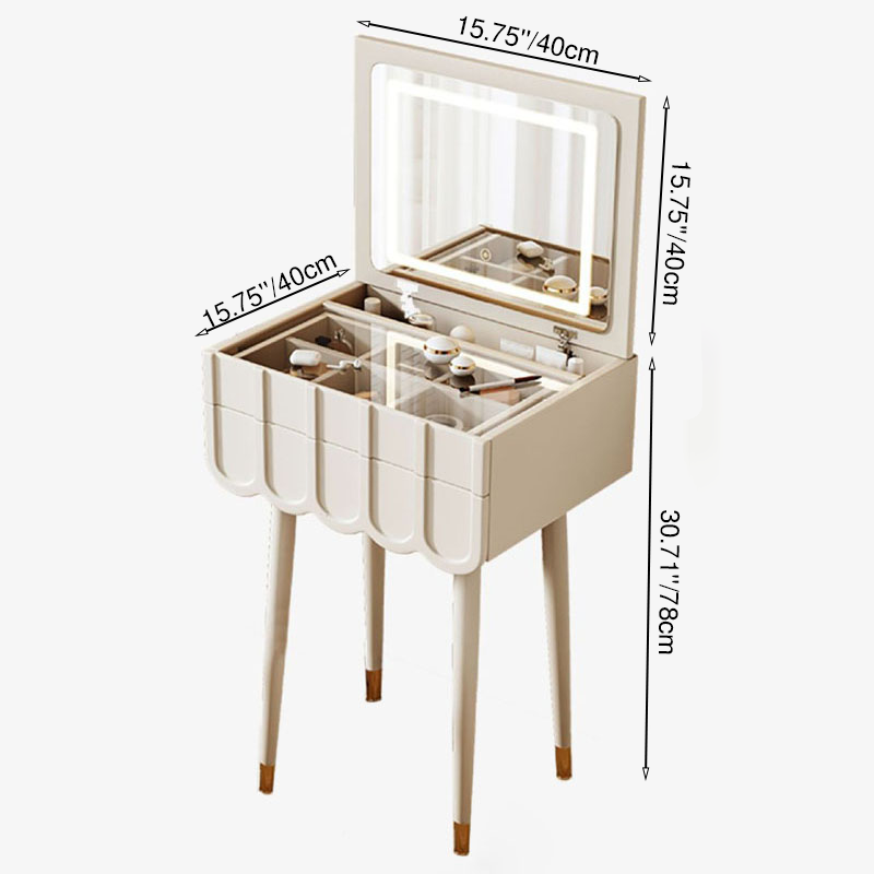 Sleek Modern Minimalist Rectangular Makeup Vanity with Eco-Friendly High-Density Board, 4-Leg Design and 2 Drawers for Bedroom