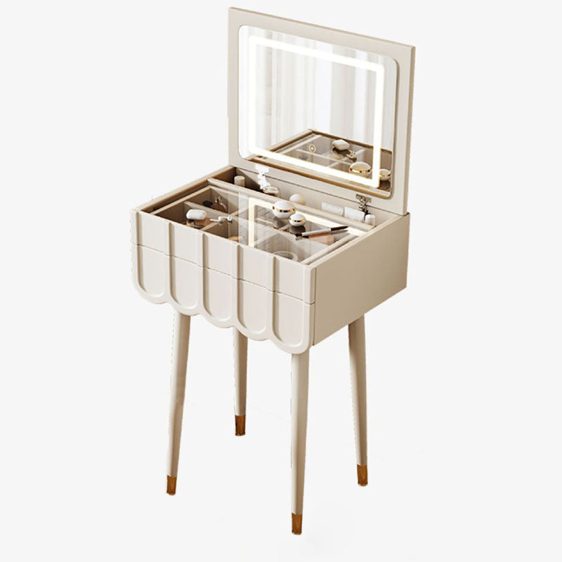 Sleek Modern Minimalist Rectangular Makeup Vanity with Eco-Friendly High-Density Board, 4-Leg Design and 2 Drawers for Bedroom