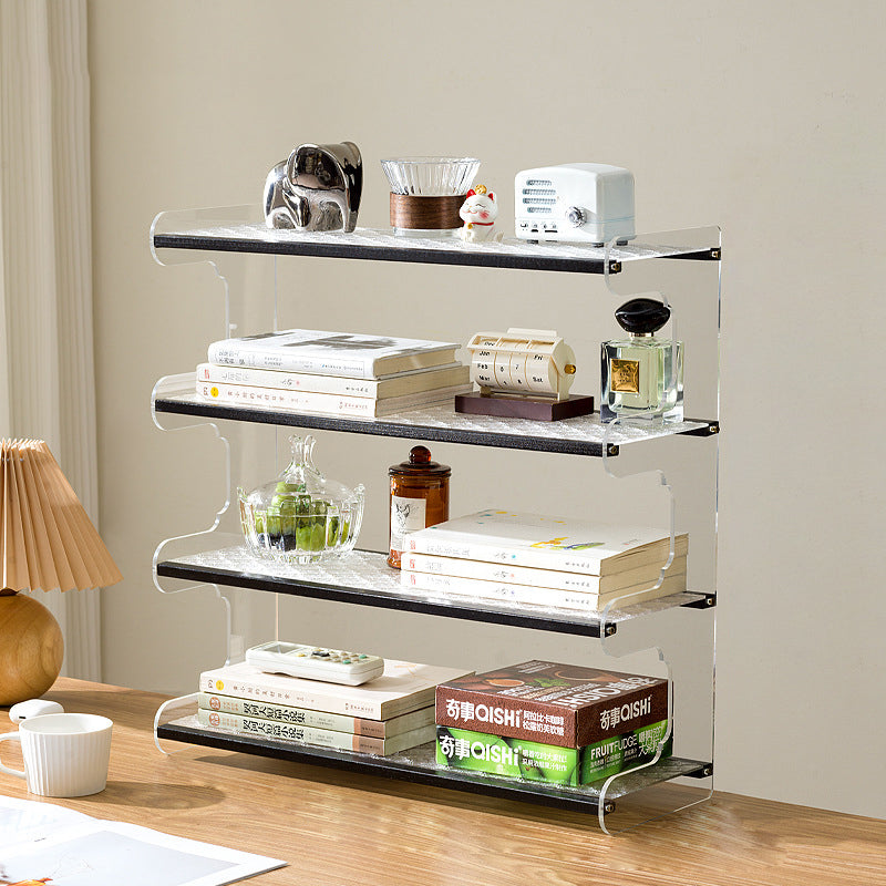 Modern Minimalist Rectangular Bookshelves — Bamboo, Acrylic & ABS — 2, 3, or 4-Tier for Home Office