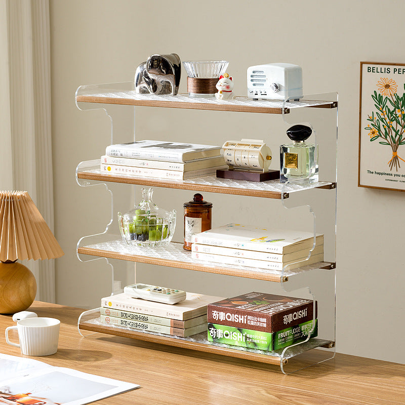 Modern Minimalist Rectangular Bookshelves — Bamboo, Acrylic & ABS — 2, 3, or 4-Tier for Home Office