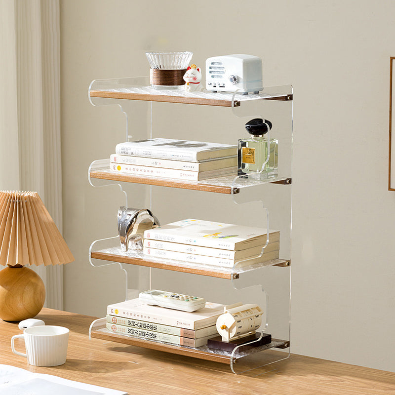 Modern Minimalist Rectangular Bookshelves — Bamboo, Acrylic & ABS — 2, 3, or 4-Tier for Home Office