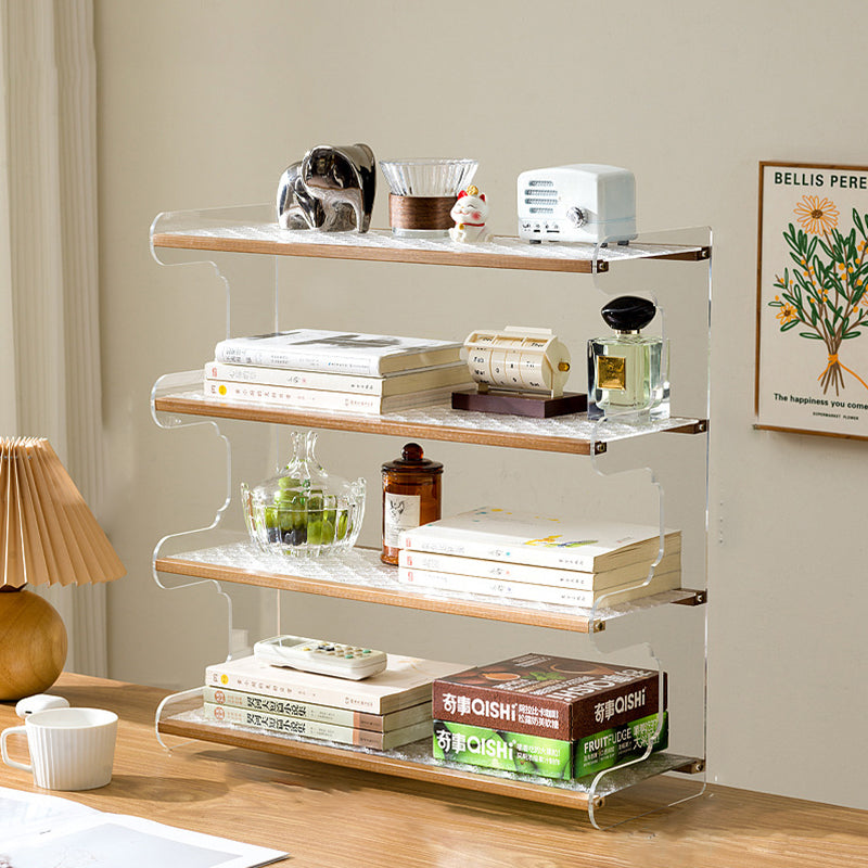 Modern Minimalist Rectangular Bookshelves — Bamboo, Acrylic & ABS — 2, 3, or 4-Tier for Home Office