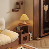 Contemporary Pine Wood Round Cat Bed Nightstand — 3-Tier Design for Bedroom