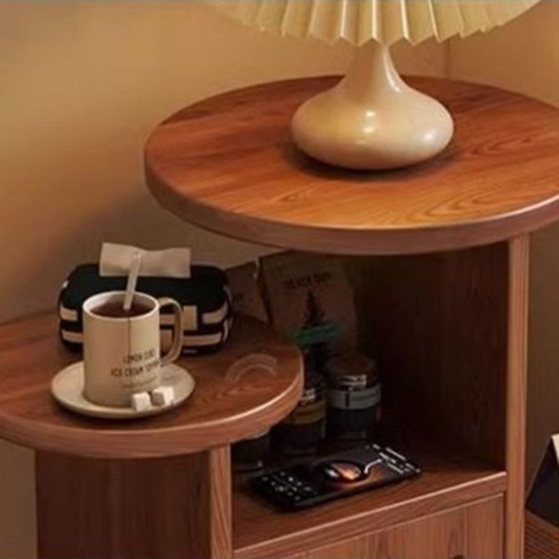 Contemporary Pine Wood Round Cat Bed Nightstand — 3-Tier Design for Bedroom