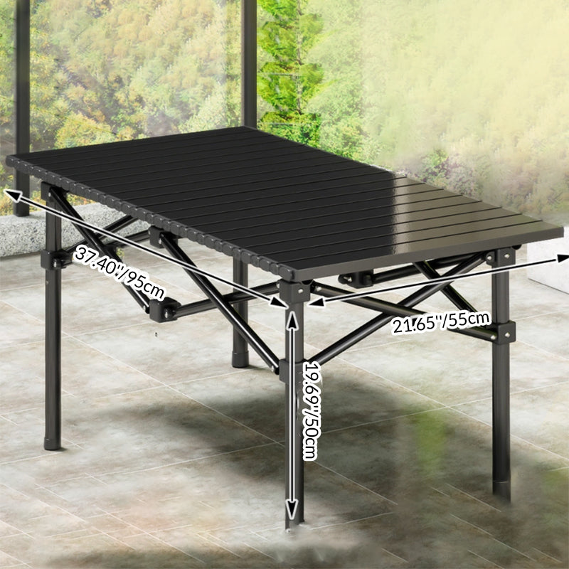 Sleek Modern Minimalist Rectangular Carbon Steel Folding Outdoor Dining Table – 1-Tier for Patio