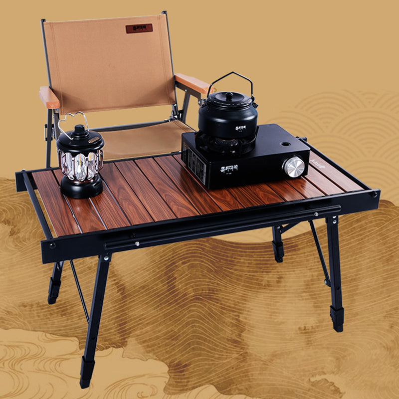 Sleek Contemporary Industrial Aluminum Foldable Rectangular Outdoor Coffee Table, 1-Tier for Patio