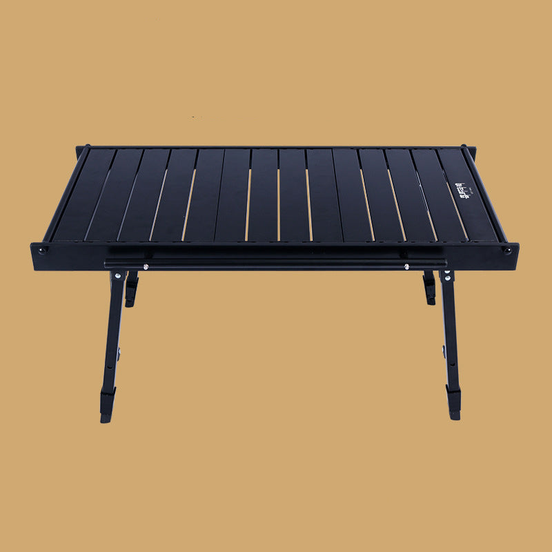 Sleek Contemporary Industrial Aluminum Foldable Rectangular Outdoor Coffee Table, 1-Tier for Patio