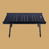 Sleek Contemporary Industrial Aluminum Foldable Rectangular Outdoor Coffee Table, 1-Tier for Patio