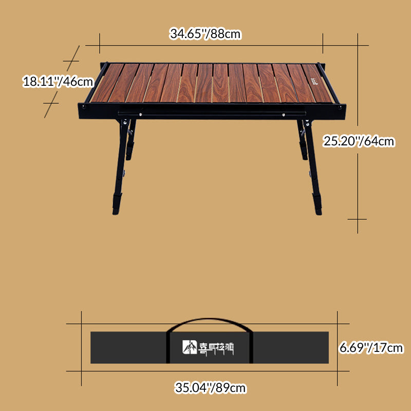 Sleek Contemporary Industrial Aluminum Foldable Rectangular Outdoor Coffee Table, 1-Tier for Patio