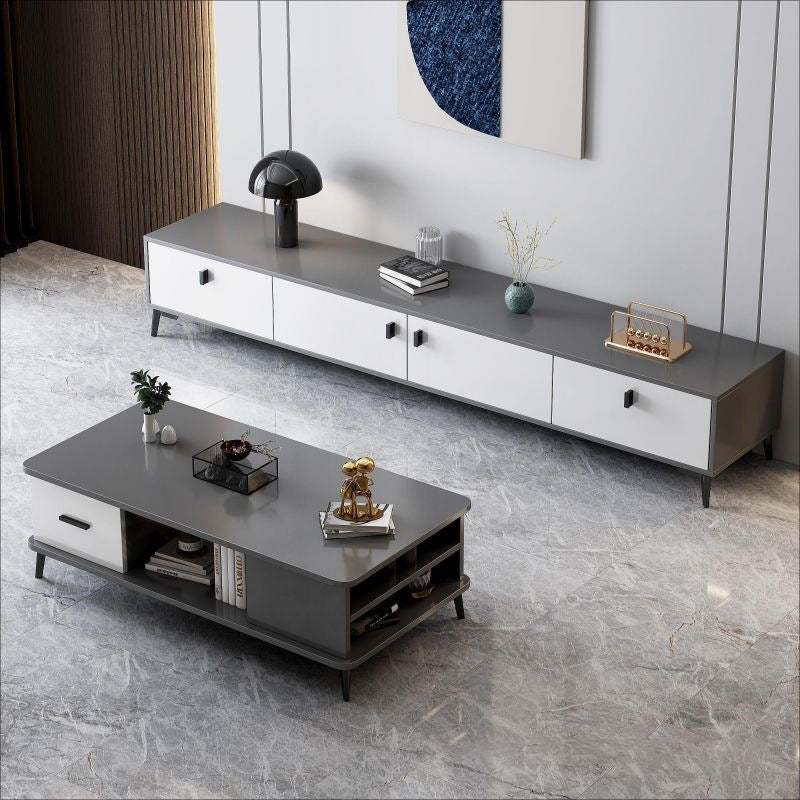 Modern Minimalist Rectangular TV Stand with 4 Drawers - Engineered Wood for Living Room