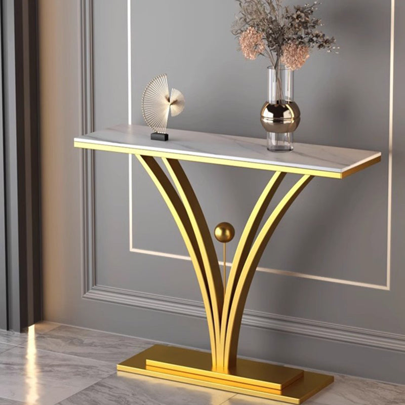 Modern Minimalist Rectangular Console Table in Sintered Stone with Stainless Steel Frame — 1-Tier for Entryway