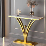 Modern Minimalist Rectangular Console Table in Sintered Stone with Stainless Steel Frame — 1-Tier for Entryway