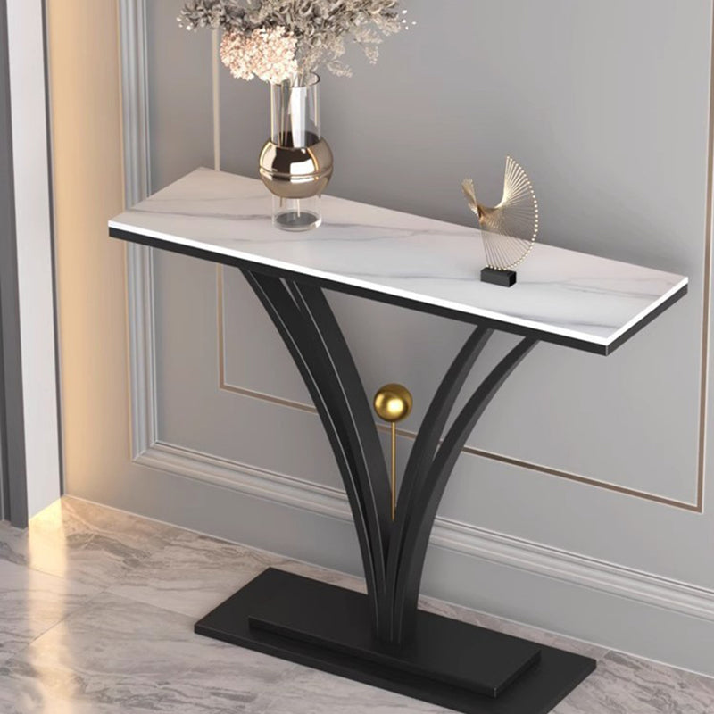 Modern Minimalist Rectangular Console Table in Sintered Stone with Stainless Steel Frame — 1-Tier for Entryway