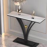 Modern Minimalist Rectangular Console Table in Sintered Stone with Stainless Steel Frame — 1-Tier for Entryway
