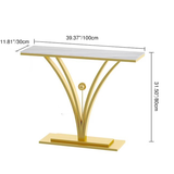 Modern Minimalist Rectangular Console Table in Sintered Stone with Stainless Steel Frame — 1-Tier for Entryway