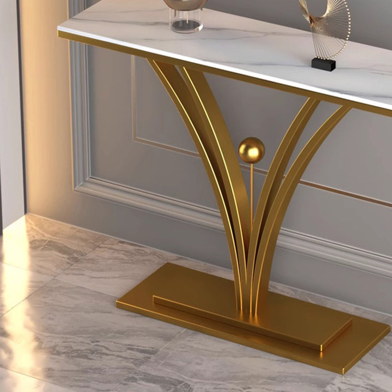 Modern Minimalist Rectangular Console Table in Sintered Stone with Stainless Steel Frame — 1-Tier for Entryway